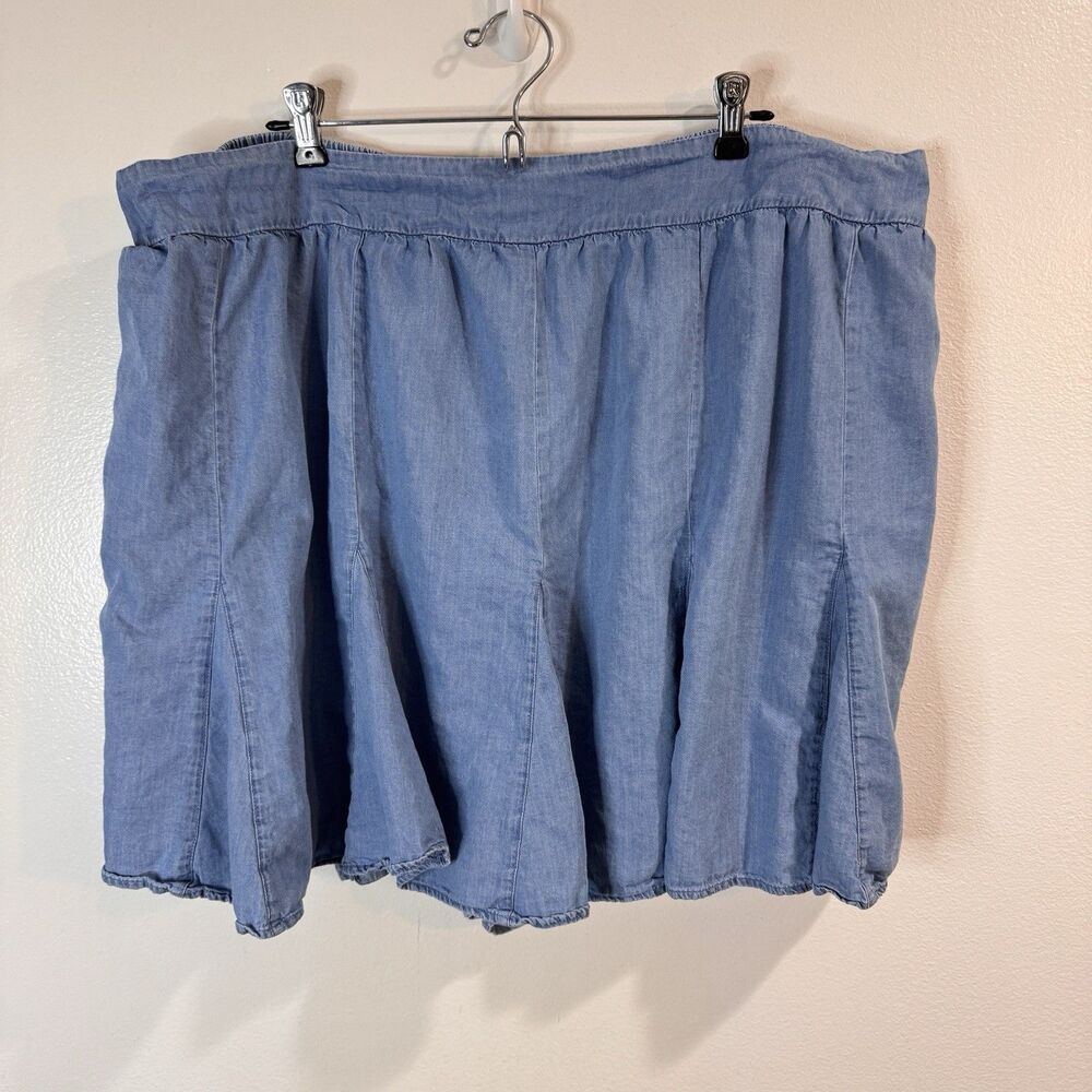 Jessica Simpson Skirt Skort 4X Chambray Denim Blue Elastic Waist Pull On Cowgirl